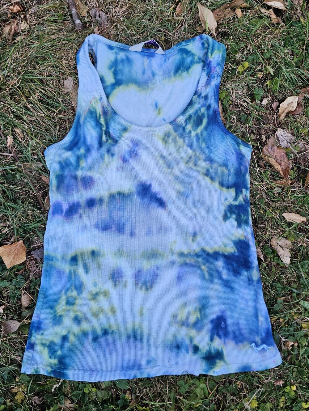 Blue Tie Dye Tank With Embroidery